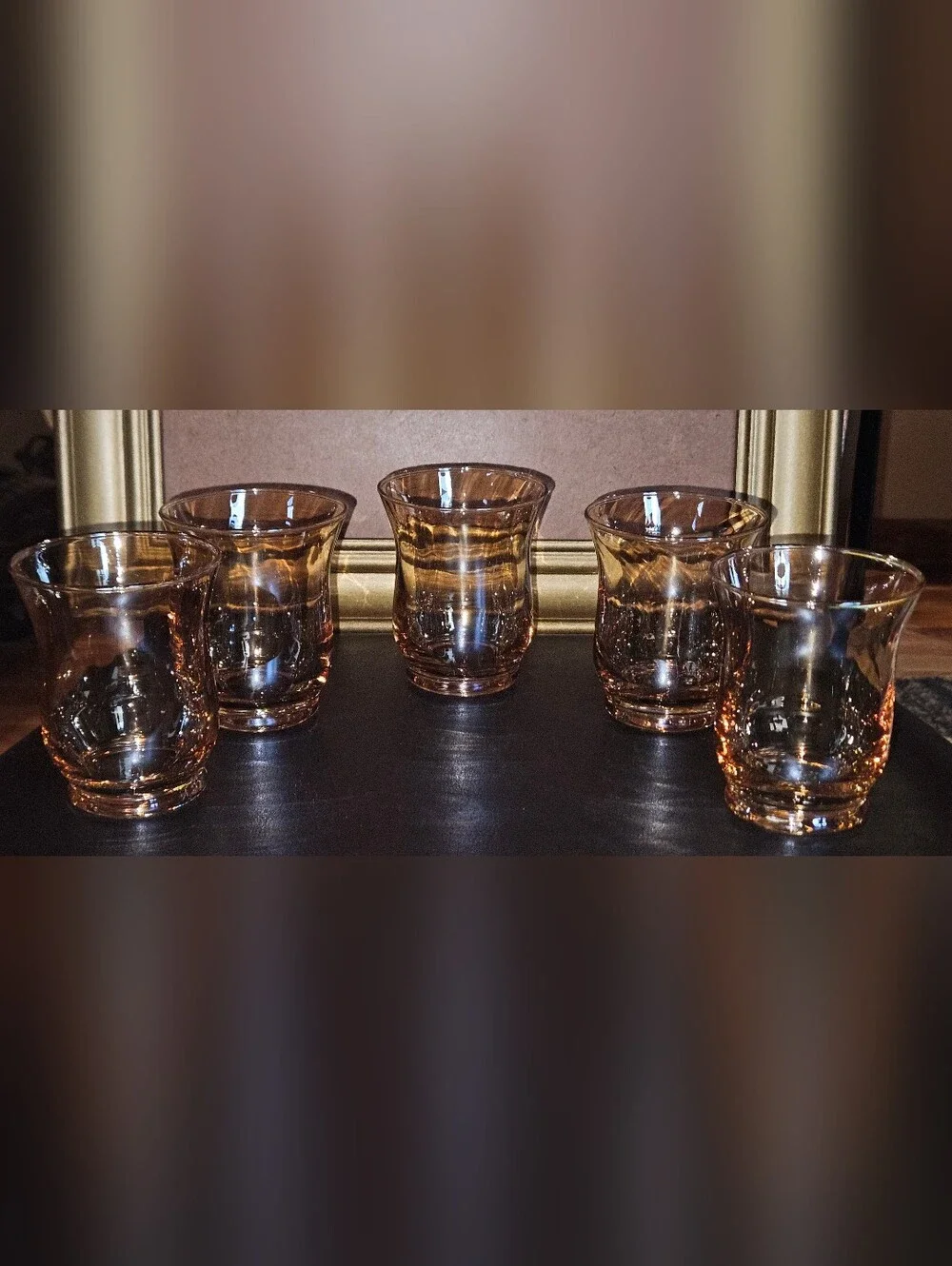 Crate & Barrel Candle Holder Abbey Amber Iridescent Hurricane Votive Footed 3”